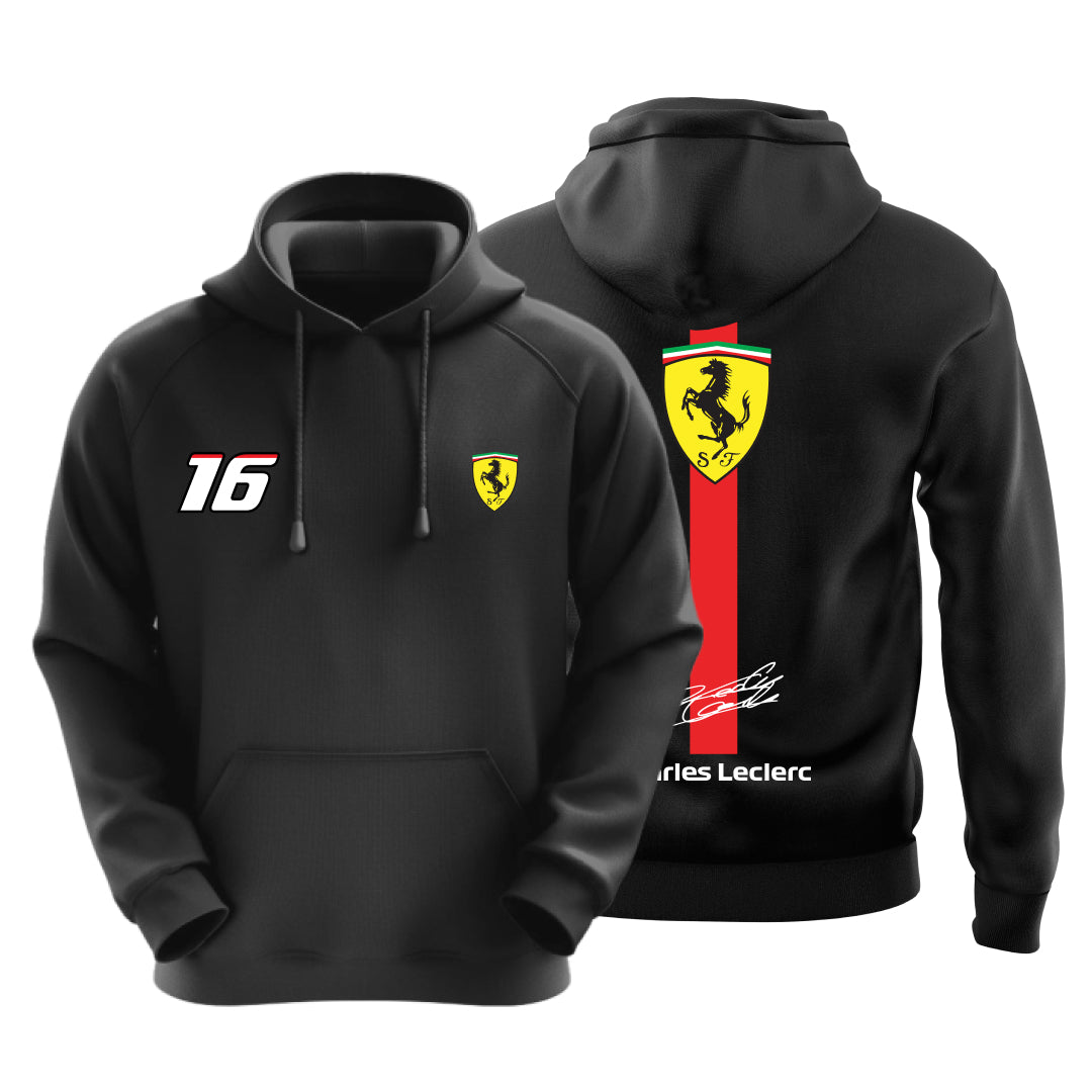 Ferrari 16 Charles Laclerc Black Unisex Motorsport Hoodie Dudeme